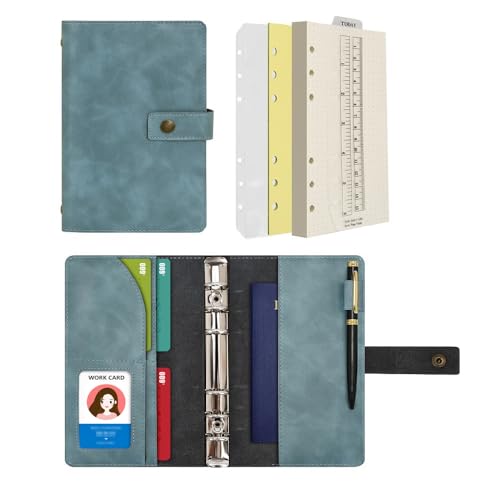 WONDERPOOL A6 Leather Journal Refillable Notebook Spiral Diary Binder Portfolio - Dotted Paper & Inner Pockets Organizer for Man and Woman (Lake Blue, A6) - color: Lake Blue, size: A6