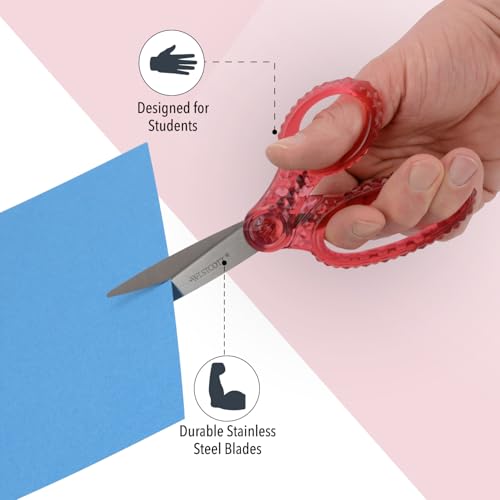 Westcott GEM Crystal-Design Scissors for Kids Ages 12+ - Back to School Essentials and Classroom Supplies - 7-Inch Pointed Student Scissors - for Right- or Left-Handed Use - Pink - 1 Pack - style: Pink Gem
