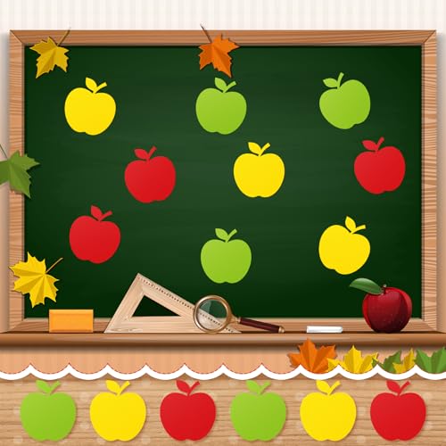 Geyee 108 Pcs Apple Cutouts Paper Apples Bulletin Board Cut Outs Assorted Cut Outs Apples Die Cuts for Teachers DIY Projects Craft Party Decor(Tricolor,5.5 Inch) - color: Tricolor, size: 5.5 Inch