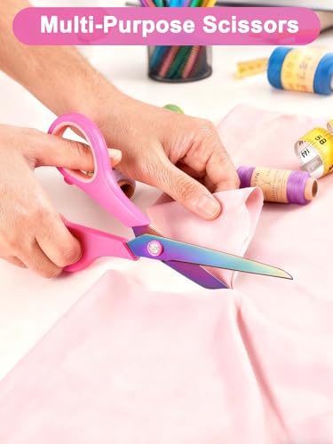 8.5" Multipurpose Office Scissors Heavy Duty, Titanium Coating Sharp Blades, Ergonomic Semi-Soft Rubber Grip, Scissors All Purpose for Sewing, School, Fabric, Art Craft Supplies, 3-Pack - size: 8.5"(Blue/Pink/Purple/3-Pack)