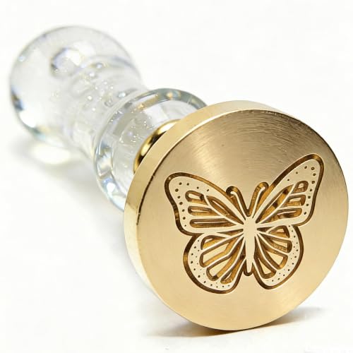 LANKIN Butterfly Wax Seal Stamp, Animal Theme; 25mm Brass Head | with White Bubble Handle Wax Stamp for Wedding Invitations, Birthday Cards, Envelopes, Gift Wrapping - color: Butterfly