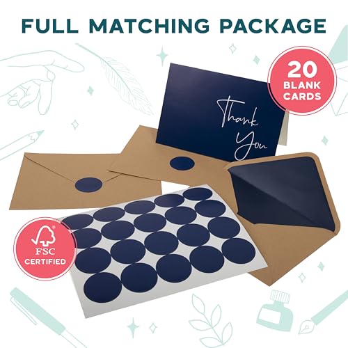 VNS Creations Thank You Cards With Envelopes - 50 Pack 3.5 x 5 - Navy Blue - color: Navy Blue, size: 20 Pack - 4" x 6"