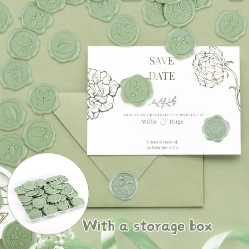 60 Pcs Wax Seal Stickers, Sage Green, 4 Flower Styles - color: Sage Green