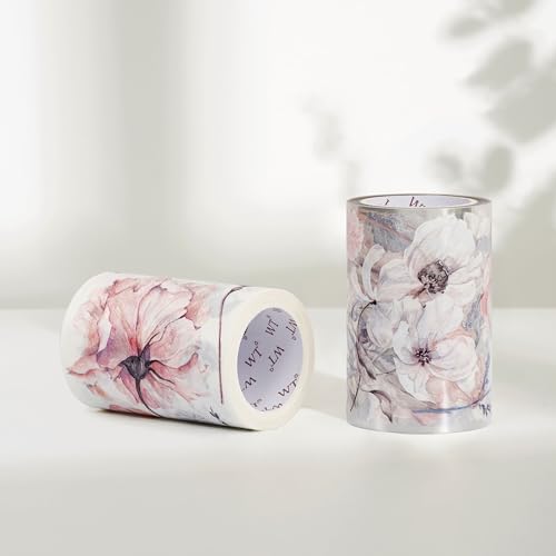 WT Frostbloom Wide PET Tape, Single Roll, Original Winter Floral Designs, Clear Transparent Adhesive Tape – Not Pre-Cut, for Junk Journals, Scrapbooks, Bujo, Planners, DIY Crafts, Art Stationery - color: Frostbloom Wide PET Tape