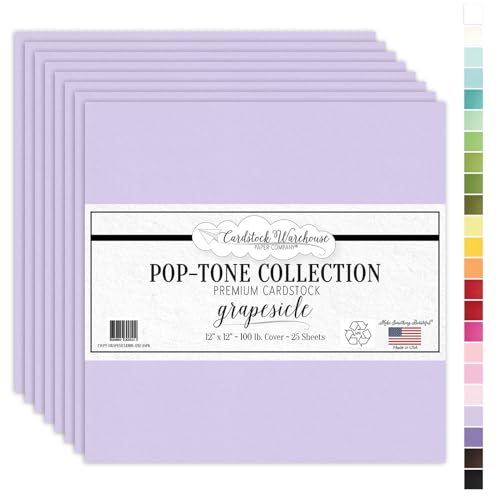Cardstock Warehouse Pop-Tone Grapesicle Light Purple/Lavender Cardstock Paper – 25 Sheets, 12 x 12" - 100lb/270 GSM Premium Purple Card Stock for Die-cutting Scrapbooking Card Making & DIY Projects - color: Grapesicle Light Purple