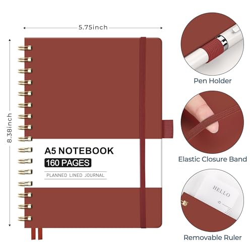AHGXG Spiral Journal Notebook, 160 Lined Pages, A5 Size (5.7'' x 8.3'') - color: Wine Red