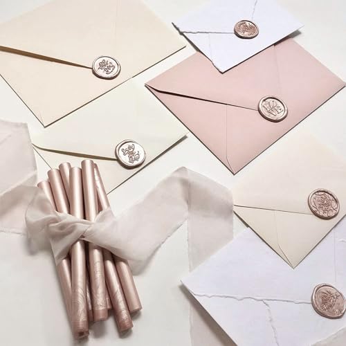 UNIQOOO Metallic Champagne Rose Glue Gun Sealing Wax Sticks for Wax Stamp, Wedding Invitation, Card Envelope, Snail Mail, Wine Package, Gift, Pack of 8 - color: Champagne Rose