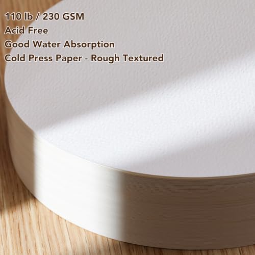 80 Sheets Round Watercolor Paper, 6 Inch, 110 Lb/230 GSM, White - size: Round/6 in