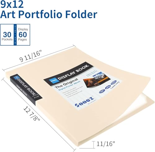 Sooez 30-Pocket Binder with Plastic Sleeves 9x12, Heavy Duty Art Portfolio - color: Ivory, size: 1 Pack