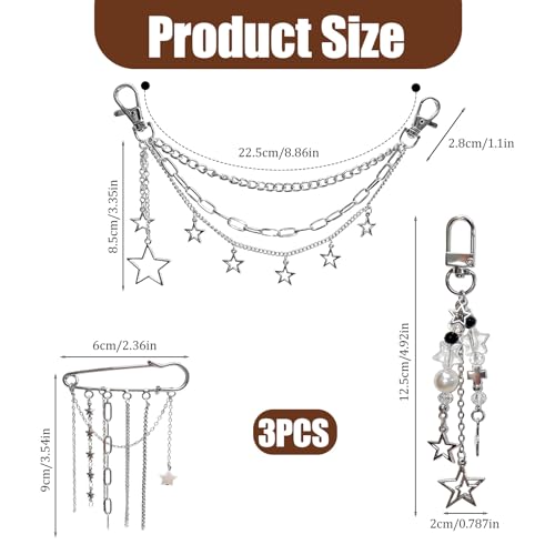 3 Piece Silver Bag Charms Set, Y2k Purse Charms and Chains, DIY Bag Accessories with Keychain - style: Y2k-1