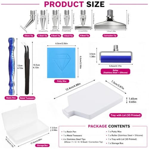 Diamond Painting Pens Kit, with Stainless Steel Elbow,1,2,4,8 Screw Tip Multiplacer Nibs Roller Tool, Diamond Art Tray with Lid, Tweezers, Putty Wax, Rhinestone Picker Tool for Adults (Dark Blue) - color: Dark Blue