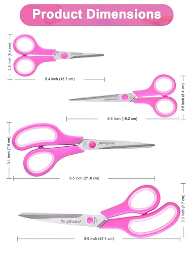 Craft Scissors Set of 4, Scissors All Purpose, Sharp Blades, Ergonomic Semi-Soft Rubber Grip, Suitable for Office, Home, School, Sewing, Fabric, Art Craft Supplies, 9.6", 8.5", 6.4", 5.5" - size: 9.6", 8.5", 6.4", 5.5"(4-Piece Set)