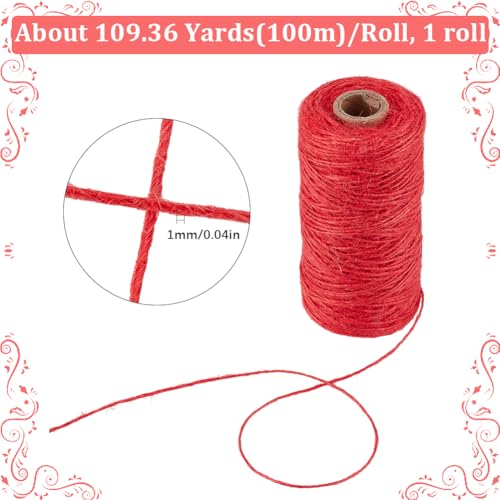 100M/328 Feet 1mm Red Macrame Cord Thin Hemp String Twine Natural Jute Hanging Handmade Garden Wrapping Packing Craft Thread Rope for Gardening Home Gift Packing Wrapping Crafts Decoration - color: Red