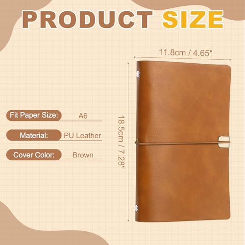 PATIKIL A6 Leather Binder Journal Cover, 6 Ring Refillable Binder Loose Leaf Notebook Protector with Elastic Closure No Paper for Work Meeting Notebook Folder, Brown - color: Brown, size: A6