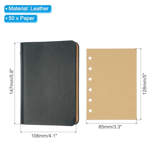 PATIKIL 6 Ring Binder Cover, 2 Pack A7 Kraft Leather Notebook Binder Mini Refillable Loose Leaf Personal Planner with 50 Sheets Paper, Dark Green/Dark Blue - color: Dark Green / Dark Blue