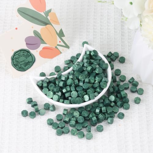 Pine Green Wax Seal Beads, HOSEALING Premium 360pcs Sealing Beads for Wax Seal Stamp, Metallic Green Sealing Wax Pellets Refill Pack for Wax Seal Kit, Wedding Invitations, Envelope Letter Sealing - color: Pine Green