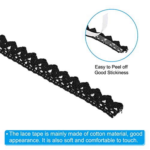 PATIKIL 0.6" Wide 2 Yards Self-Adhesive Lace Tape Lace Ribbon, 3 Pack Cotton Washi Trim Stickers Masking Decorative for Craft Scrapbook DIY Card Making, Black - color: Black
