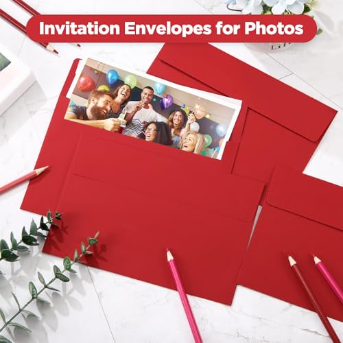 Harloon 100 Pcs A9 Invitation Envelopes 5.75 x 8.75 Inch Self Adhesive Wedding Invitation Envelopes Paper Greeting Card Envelope for Photos Letters Baby Shower Office 110 Gsm Paper(Dark Red) - color: Dark Red