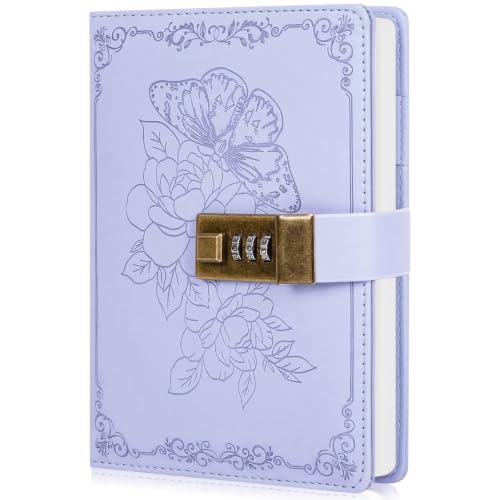 Billtigif Diary with Lock, PU Leather Journal for Gifts, 224 Pages, B6 | Lock Diary for Women Girls, Personal Organizers with Lockable Password, Pen Holder&Bookmark, Refillable - color: Light Purple