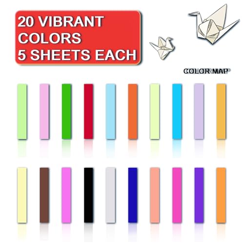 100 Sheets Origami Paper 20 Color Double Sided Origami Paper 8x8 - size: 100 Sheets / 8×8 "/ 20 Colors