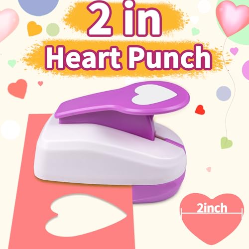 Heart Shaped Hole Punch, 2 inch Heart Punches for Paper Crafts | Large Paper Punch, Reinforced Spring Lever Punch, Precise Heart, Clean Cut, Easy to Use, for Scrapbook Greeting Cards Journal - style: Heart