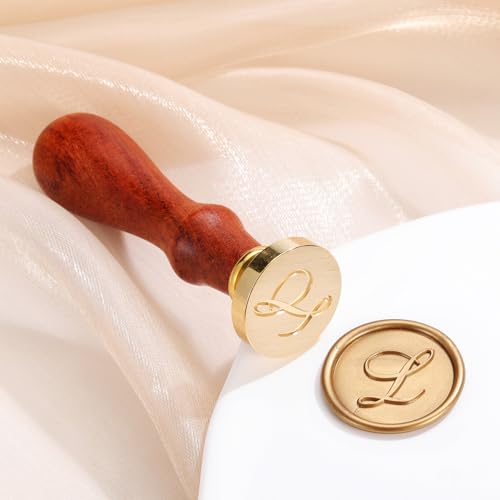 Yoption Brass Letter L Sealing Wax Stamp, Rosewood Handle, 1 inch Diameter, Art and Decorating | Brass Head and Wooden Handle Sealing Stamp for Wedding Invitations, Envelopes, Christmas Cards, Gift Wrapping, Snail Mails - style: L