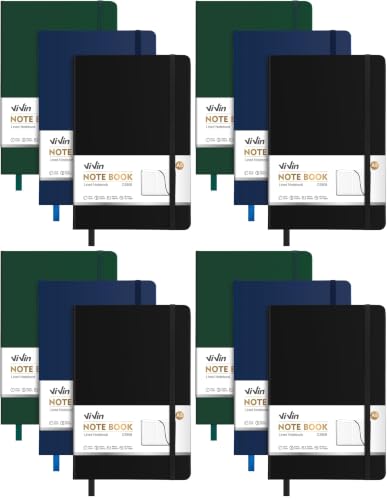ViVin 12 Pack A5 Hardcover Lined Notebook,192 pg College Ruled 5.5x8.3 - color: Black+Navy Blue+Dark Dreen, size: 12 Pack