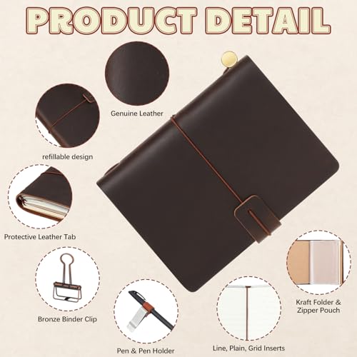 Thenshop Leather Travel Notebook 3 Inserts,Dark Brown,Passport Size | Refillable Travel Journal with Pen Holder and Clip, Passport Notebook Accessories for Organizing Notes, Handmade Diary - color: Dark Brown, size: Passport Size