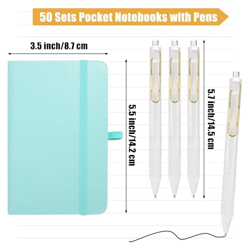 Aodaer 50 Sets Pocket Notebook Journal with Pens, 160 Pages, 3.5 x 5.5 Inch Mini Lined Journal Notebook A6 Leather Hardcover College Ruled Notepad with Pen Holder for School Office, Light Multicolor - color: Light Multicolor