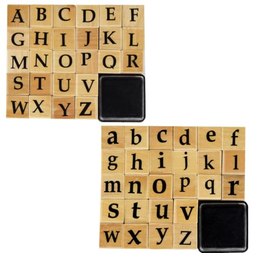 Wooden Rubber Stamps 52Pcs Vintage Letter Alphabet Stamps for Scrapbooking