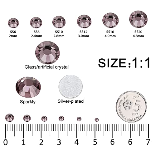 12 Grids 3792pcs Lt.Amethyst Flatback Rhinestones Set for Nail, Art, Crafts, Makeup, Tumblers Glitter Round with Tweezers and Picking Pen(SS6~SS20) - color: Light Amethyst