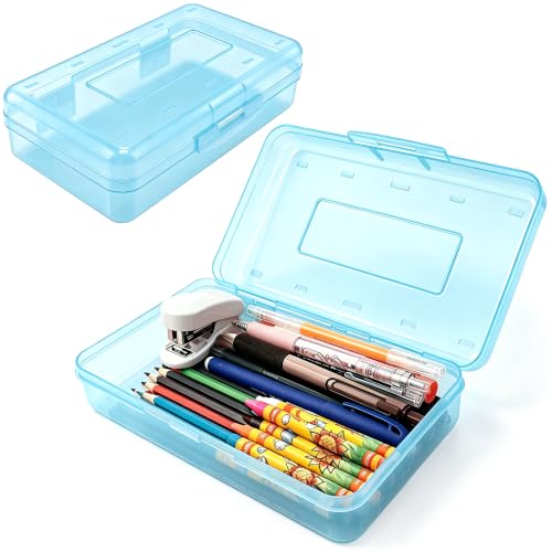 Pencil Box,Large Capacity Plastic Hard Pencil Case Crayon Box Bulk, Durable Plastic Clear Marker Organizer Plastic Containers with Snap Lid, Stackable Storage Boxes for Art Craft,Supplies,Clear Green - color: Clear Green