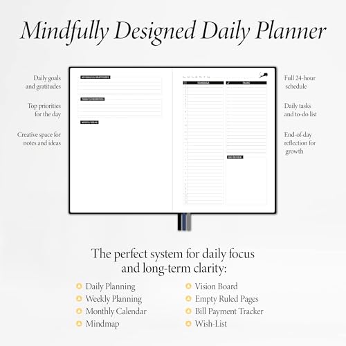 Daily Planner, Calendar & Life Organizer to Improve Time-Management, Productivity & Happiness | Vegan Leather Hardcover Notebook with Blank Dates, Undated 6 Months Hourly Planner for Men & Women, 24 Hour Agenda (Black) - color: Black, size: Standard