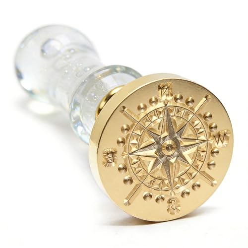 LANKIN Compass Wax Seal Stamp, Nautical Theme; 25mm Brass Head | White Bubble Handle Wax Stamp for Wedding Invitations, Birthday Cards, Envelopes, Gift Wrapping - color: Compass