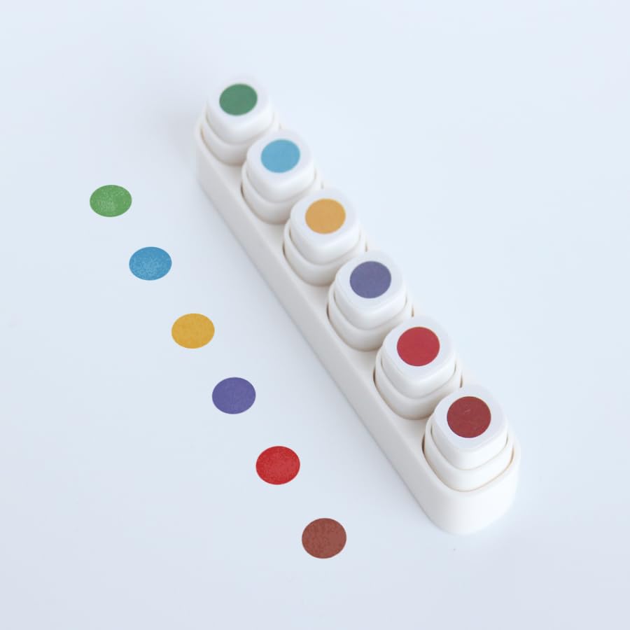 Mini Dot Stamp Set – 6-in-1 Pre-Inked Stamp Kit with Multi Color Ink for Office Planner Teacher Rating Stamp- Crafts, Journals, Scrapbooking – 0.2" Impression Size - color: White