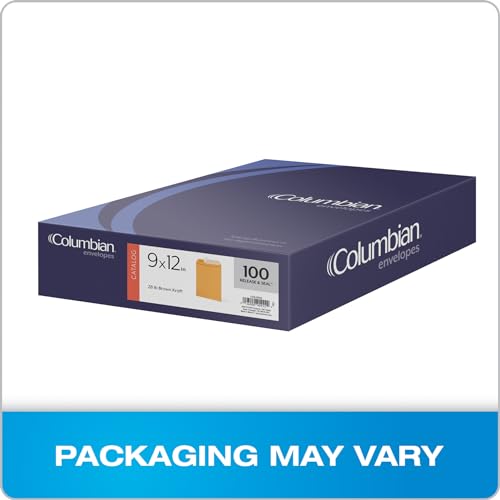Columbian 9 x 12 Catalog Envelopes with Self Seal Closure, 28 lb Brown Kraft, for Mailing Flat Letter Size Documents or Photos, 100 Per Box (COLO341) - size: Large
