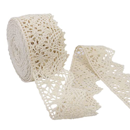 Beige Lace Ribbon 10 Yards Crochet Lace Trim Cotton Sewing for Crafts, Gift Package Wrapping, Bridal Wedding Decoration, Scrapbooking Supplies - color: Beige, size: 1.5 inch*10yards