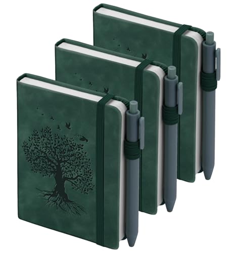 3 Pack Pocket Notebooks (3.7x" 5.7") A6 Small Notebook 100 GSM Thick Paper | Note Taking Journaling Notebooks Journals For Writing Mini Note Pads With Pen Holder( Green) - color: 3 Green