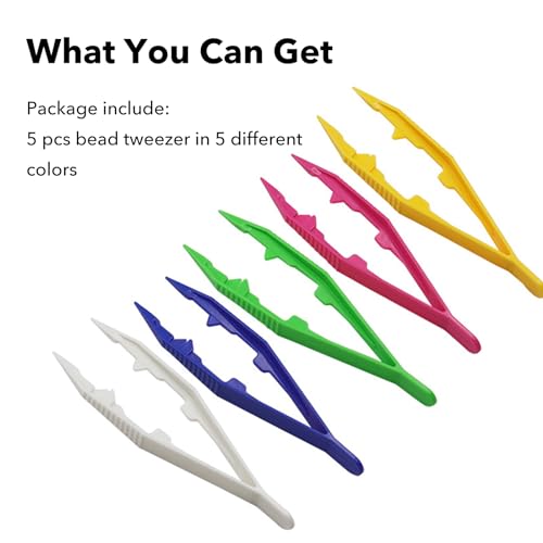 Plastic Tweezers, 5Pcs Plastic Tweezer for Kids,Craft Tweezer for DIY Craft Jewelry Making Family School Beading Project,Assorted Colors Tweezers for Crafts (5 Colors 5Pcs) - color: 5 Colors 5pcs
