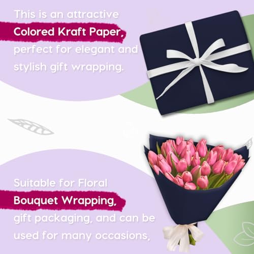 SMART&CASUAL 24" x 2,520" (210') Navy Blue Kraft Craft Paper Roll for Gift Wrapping Bulletin Board Bouquet Flower Art Packing Parcel Table Covering 80GSM 55LB (Navy Blue, 24" x 210') - color: Navy Blue, size: 24" x 2520"