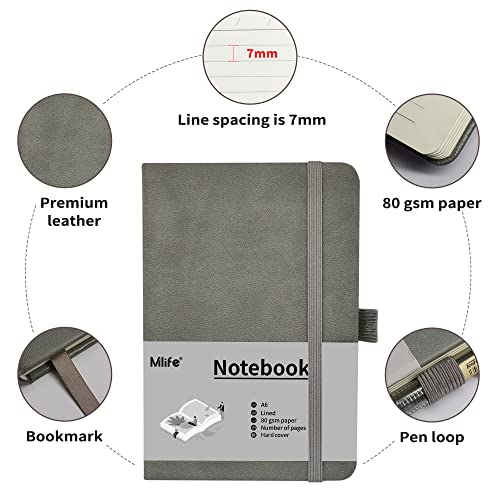 Mlife A6 Small Journal Notebook, Lined Pocket Notebook with Pen Holder, Mini Notebook Hardcover, 192 Pages, 3.9 inches * 5.5 inches Journal for Women and Man (3Pack Grey) - color: Grey, size: 3 Packs