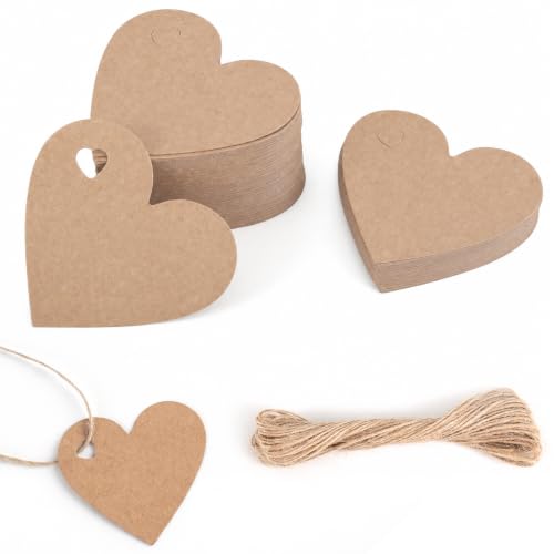 100 Pcs Kraft Paper Heart Gift Tags with String, 2.4" x 2.6"