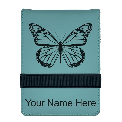 LaserGram Mini Padfolio with Notepad and Pen, Monarch Butterfly, Personalized Engraving Included (Teal) - color: Teal