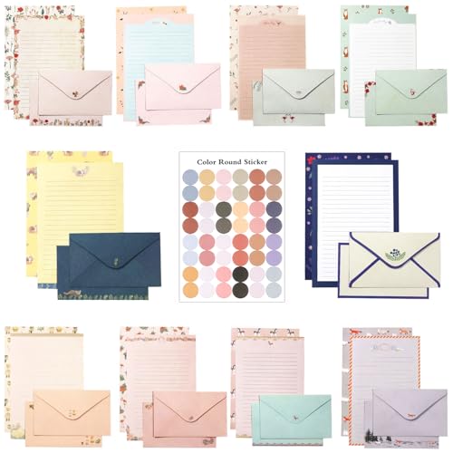 91 Pcs Stationery Paper Envelopes Set | Includes 60 Writing Stationery Paper & 30 Envelopes & 48 Stickers, Floral Letter Writing Stationery Paper (10 Style) - color: Sweet