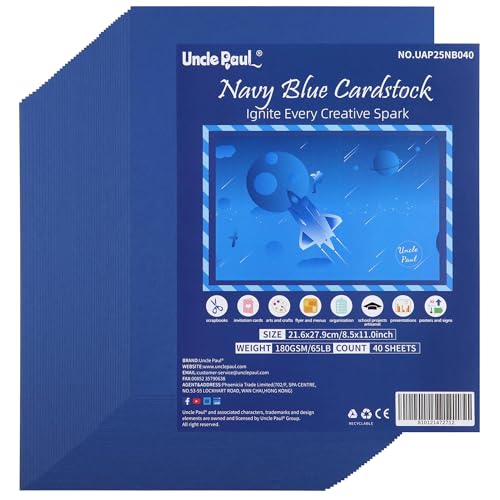 Uncle Paul 40 Sheets Navy Blue Cardstock - 8.5'' x 11'' 65lb Double-sided - color: Navy Blue, size: Letter Size [40 Sheets]