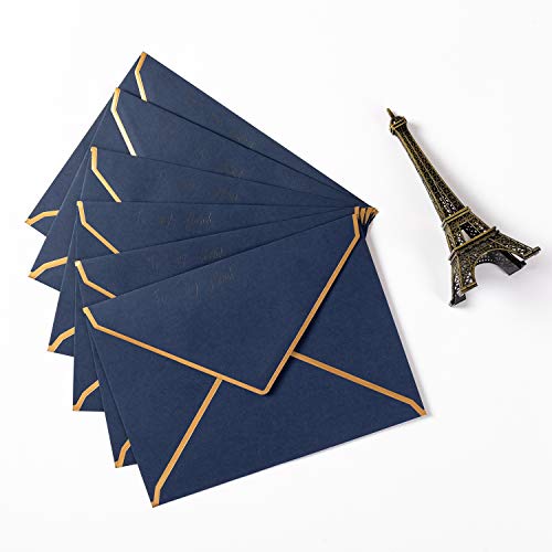 50 Pack A4 Envelopes Navy Blue 4x6 with Gold Border, 4.25x6.25 | Self-Adhesive, V Flap, For Wedding, Graduation, Baby Shower, Parties, Invitations - color: Navy Blue, size: A4 (4.25x6.25)
