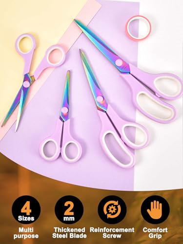 Craft Scissors Set of 4, Sharp Stainless Stee Blades Titanium Coating, Scissors All Purpose for Office School Home Fabric Sewing DIY Art Crafting Cutting, 9.5''/8.5''/6''/5.5'', Purple - color: Purple, size: 9.5'', 8.5'', 6'', 5.5'