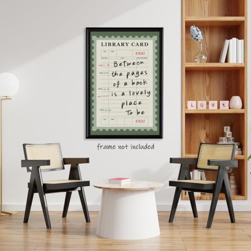 WLZWD Vintage Green Library Card Canvas Wall Art motivational Poster between The Pages Of A Book Is A Lovely Place To Be Print Trendy Bookish Reading Nook Art Decor for Book Lover Unframed16x24inch - color: style-4-Unframed, size: 24L" x 16W"