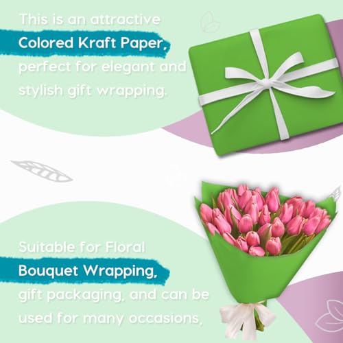 SMART&CASUAL 48" x 2,520" (210') Medium Green Kraft Craft Paper Roll for Gift Wrapping Bulletin Board Bouquet Flower Art Packing Parcel Table Covering 80GSM 55LB (Medium Green, 48" x 210') - color: Medium Green, size: 48" x 2520"