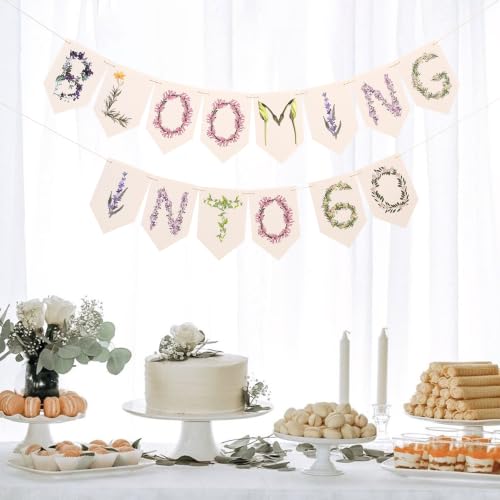 Floral 60th Birthday Banner Set - Floral Party Decorations, Blooming into 60 DIY Paper Garland, Elegant Flower Happy Birthday Bunting, Mom 60 Years Old Milestone Anniversary Party Backdrop Props(Blooming into 60) - color: Blooming into 60